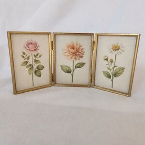 Vintage Trifold and Bifold Ornate Goldtone Metal Unique Hinged Picture Frame